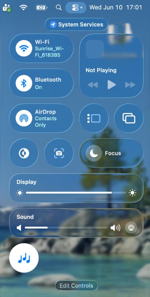 OS X 26 Control Center with Background Sounds active